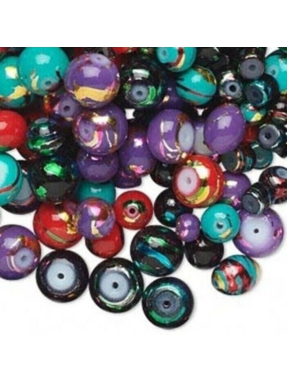 Bulk Lot Mixed Size Bright Color Metallic 4-8mm Glass Beads 50 pcs